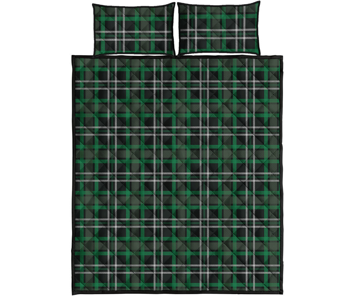 Green Black And White Tartan Print Quilt Bed Set