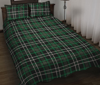 Green Black And White Tartan Print Quilt Bed Set
