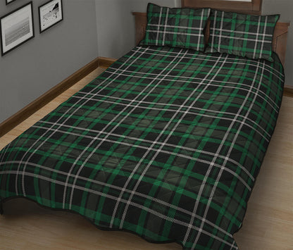Green Black And White Tartan Print Quilt Bed Set