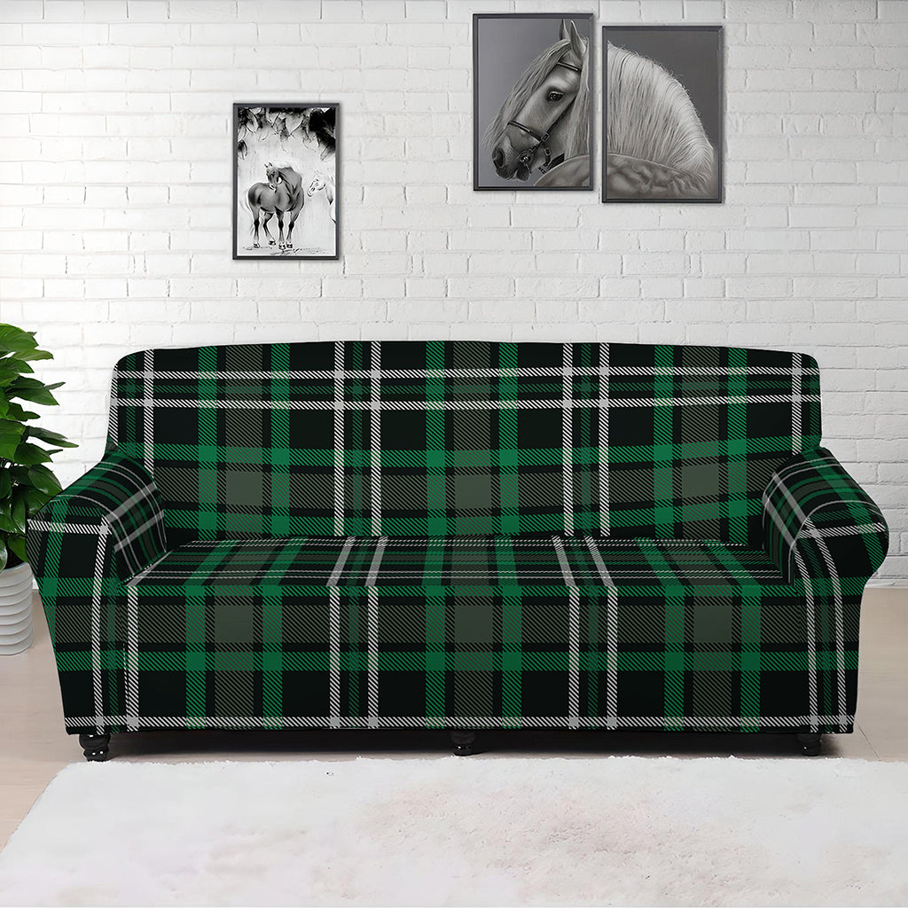 Green Black And White Tartan Print Sofa Cover