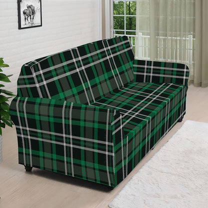 Green Black And White Tartan Print Sofa Cover