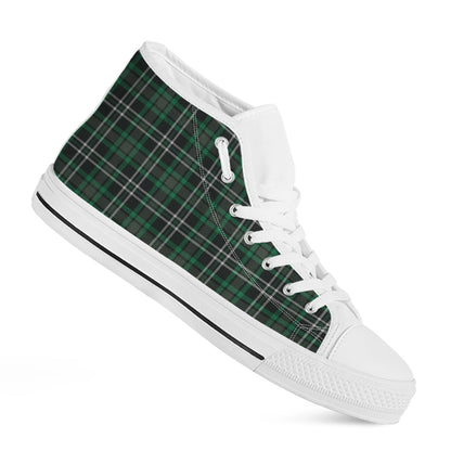 Green Black And White Tartan Print White High Top Shoes