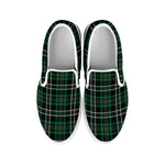 Green Black And White Tartan Print White Slip On Shoes