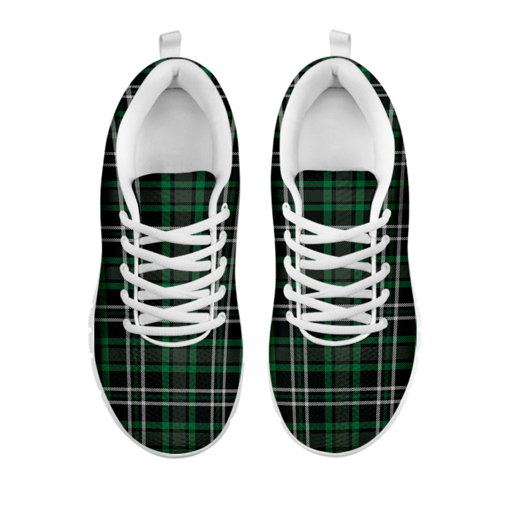 Green Black And White Tartan Print White Sneakers