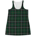 Green Black And White Tartan Print Women's Racerback Tank Top