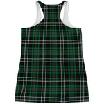 Green Black And White Tartan Print Women's Racerback Tank Top