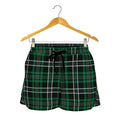Green Black And White Tartan Print Women's Shorts
