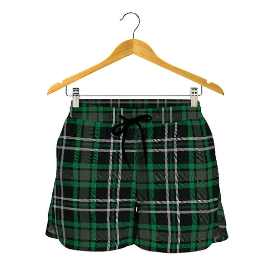 Green Black And White Tartan Print Women's Shorts