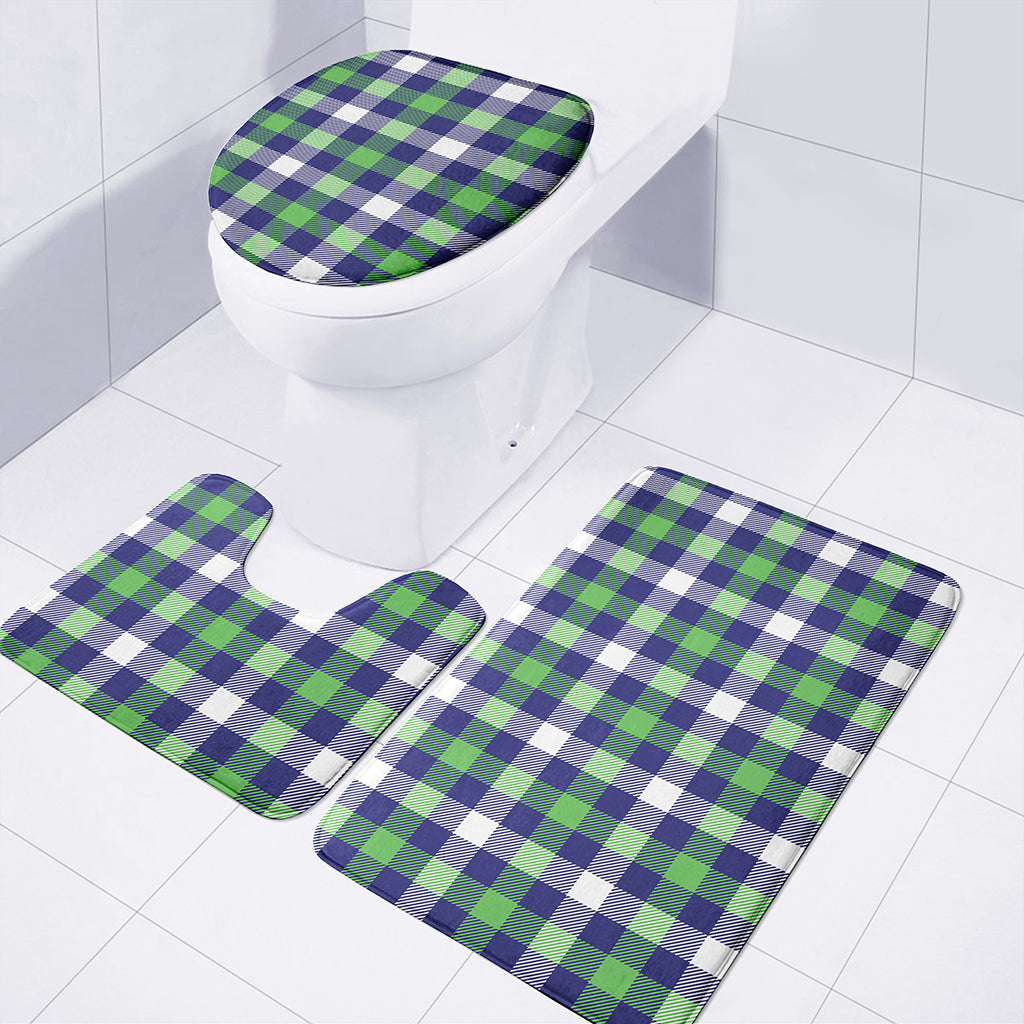 Green Blue And White Buffalo Plaid Print 3 Piece Bath Mat Set