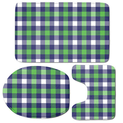 Green Blue And White Buffalo Plaid Print 3 Piece Bath Mat Set