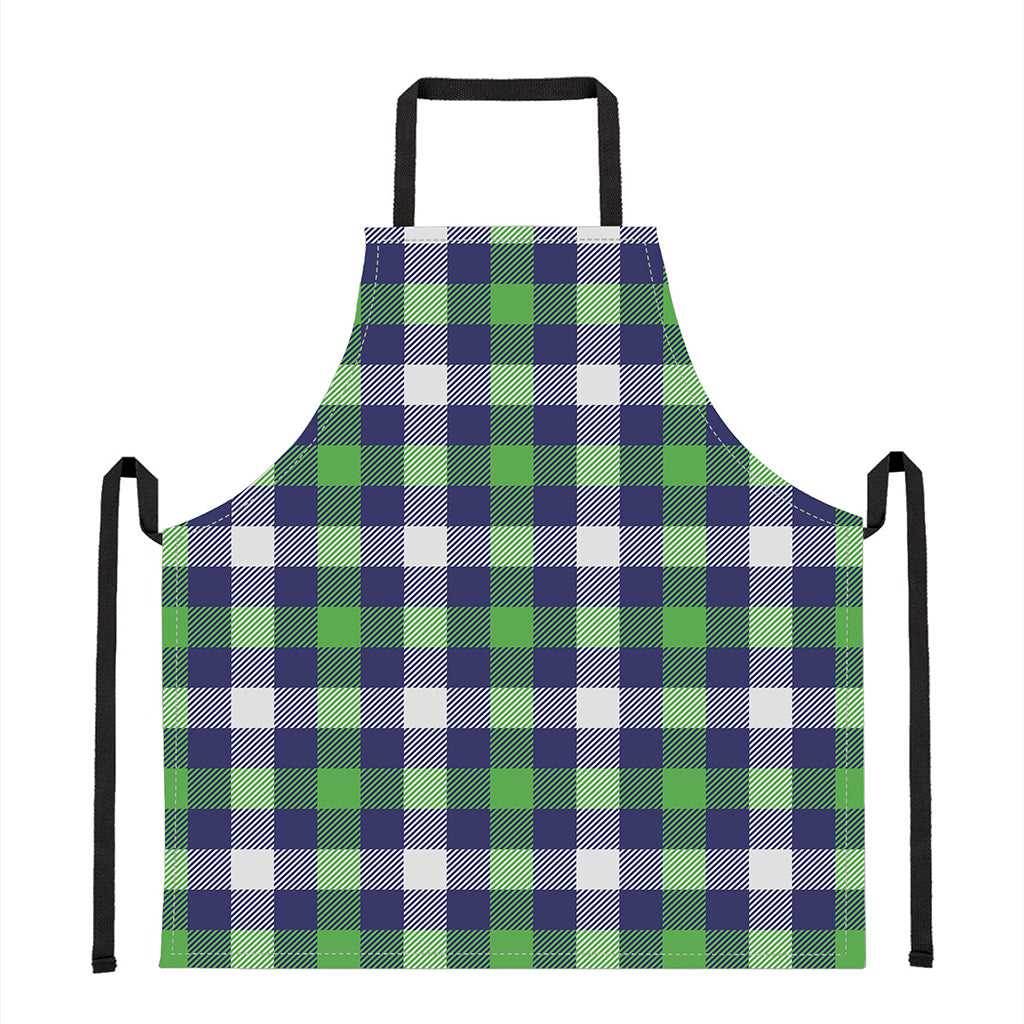 Green Blue And White Buffalo Plaid Print Apron