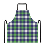 Green Blue And White Buffalo Plaid Print Apron