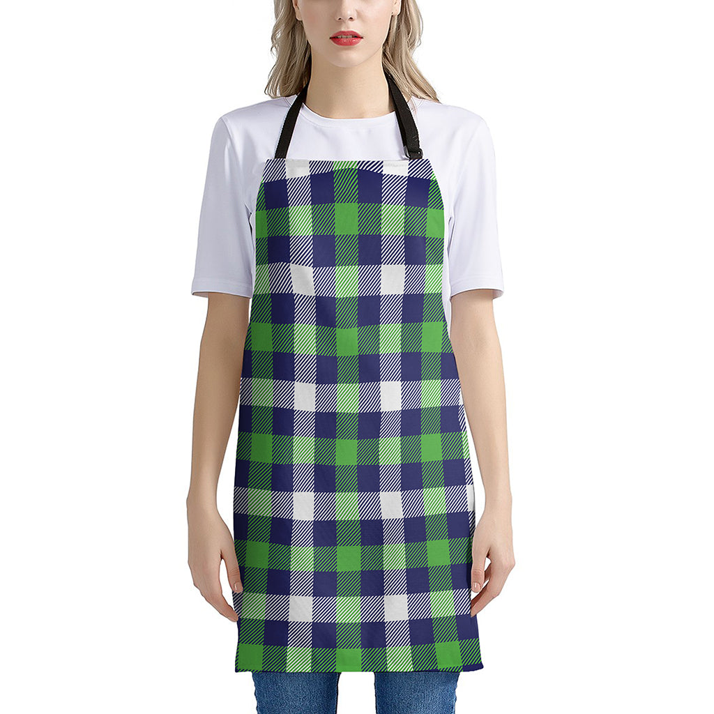 Green Blue And White Buffalo Plaid Print Apron