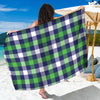 Green Blue And White Buffalo Plaid Print Beach Sarong Wrap