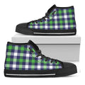 Green Blue And White Buffalo Plaid Print Black High Top Sneakers