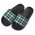 Green Blue And White Buffalo Plaid Print Black Slide Sandals