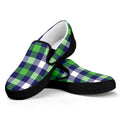 Green Blue And White Buffalo Plaid Print Black Slip On Sneakers