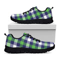Green Blue And White Buffalo Plaid Print Black Running Shoes
