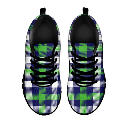 Green Blue And White Buffalo Plaid Print Black Sneakers