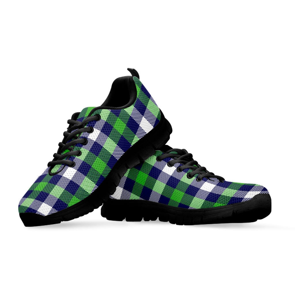 Green Blue And White Buffalo Plaid Print Black Sneakers