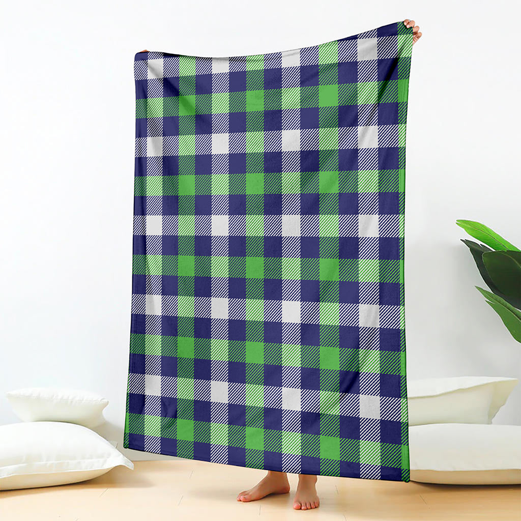 Green Blue And White Buffalo Plaid Print Blanket