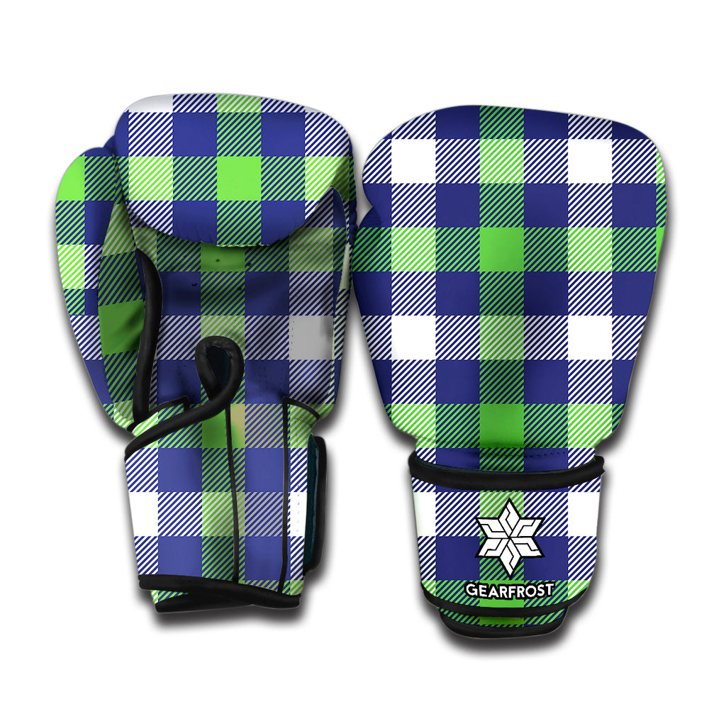 Green Blue And White Buffalo Plaid Print Boxing Gloves