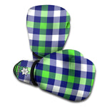 Green Blue And White Buffalo Plaid Print Boxing Gloves