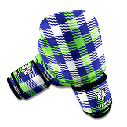 Green Blue And White Buffalo Plaid Print Boxing Gloves