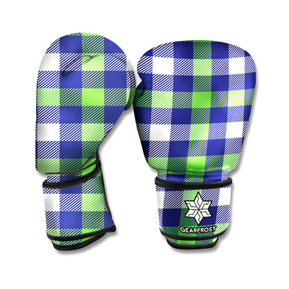 Green Blue And White Buffalo Plaid Print Boxing Gloves