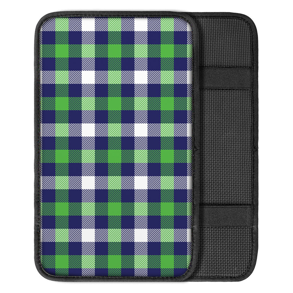 Green Blue And White Buffalo Plaid Print Car Center Console Cover