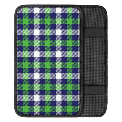 Green Blue And White Buffalo Plaid Print Car Center Console Cover
