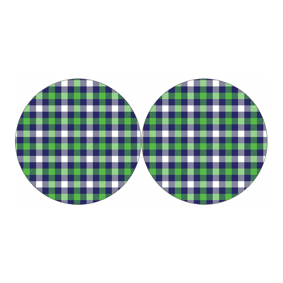 Green Blue And White Buffalo Plaid Print Car Coasters