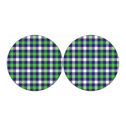Green Blue And White Buffalo Plaid Print Car Coasters