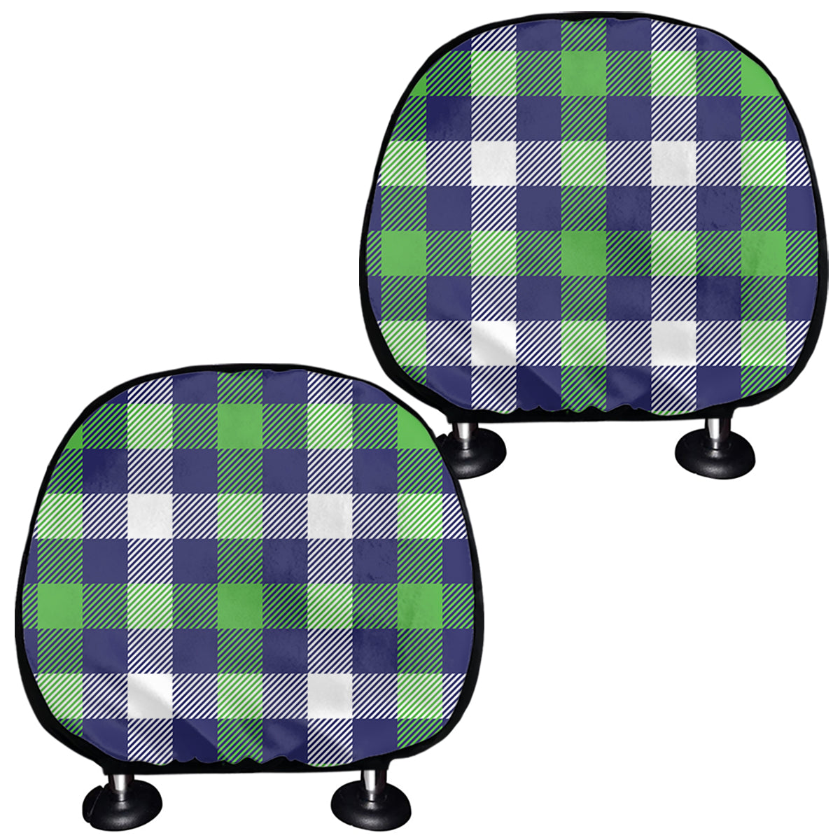 Green Blue And White Buffalo Plaid Print Car Headrest Covers