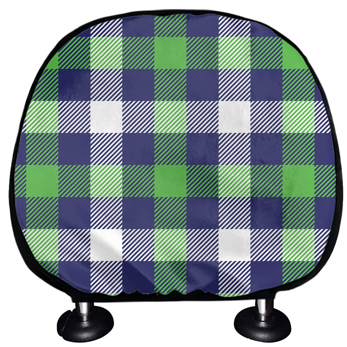 Green Blue And White Buffalo Plaid Print Car Headrest Covers