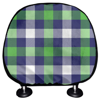 Green Blue And White Buffalo Plaid Print Car Headrest Covers