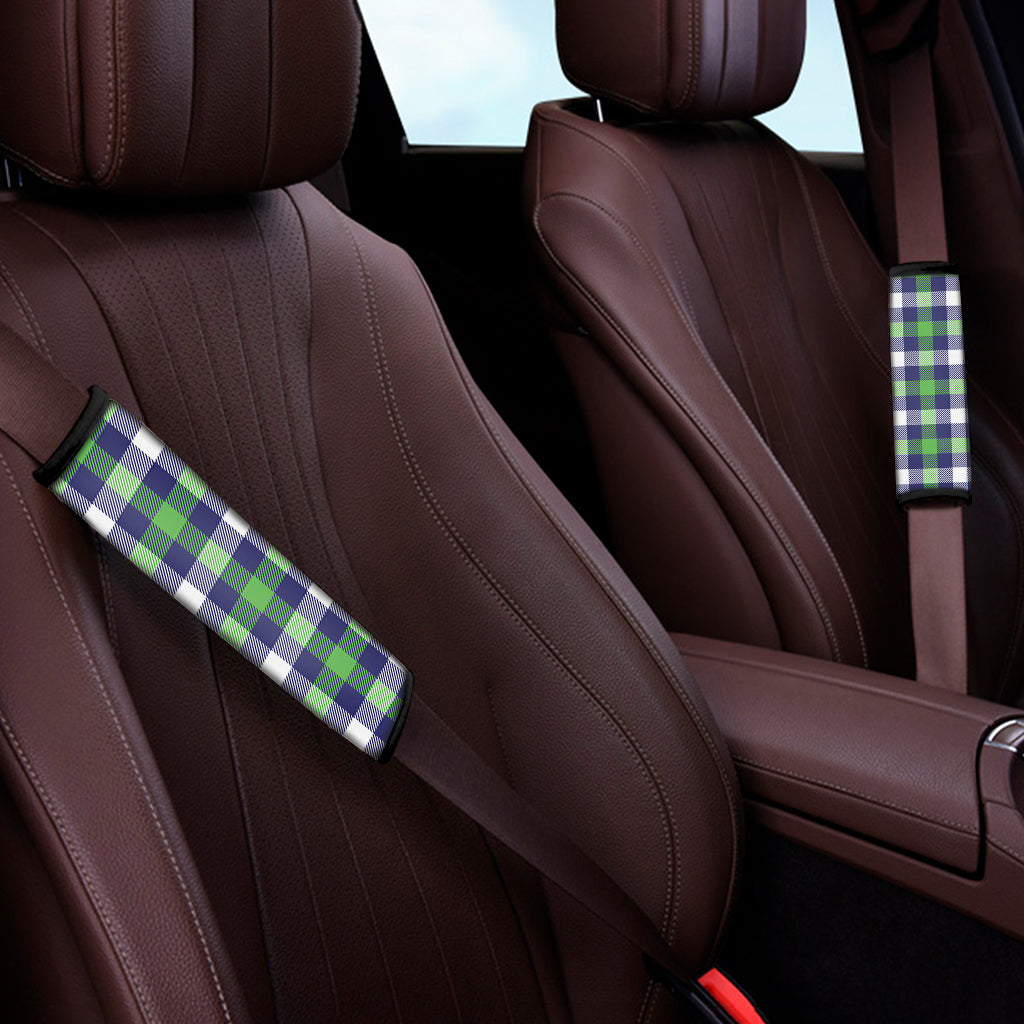 Green Blue And White Buffalo Plaid Print Car Seat Belt Covers