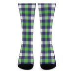 Green Blue And White Buffalo Plaid Print Crew Socks
