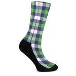 Green Blue And White Buffalo Plaid Print Crew Socks