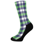 Green Blue And White Buffalo Plaid Print Crew Socks