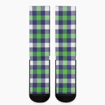 Green Blue And White Buffalo Plaid Print Crew Socks