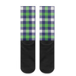 Green Blue And White Buffalo Plaid Print Crew Socks