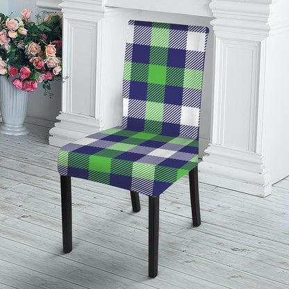 Green Blue And White Buffalo Plaid Print Dining Chair Slipcover