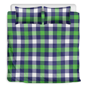 Green Blue And White Buffalo Plaid Print Duvet Cover Bedding Set