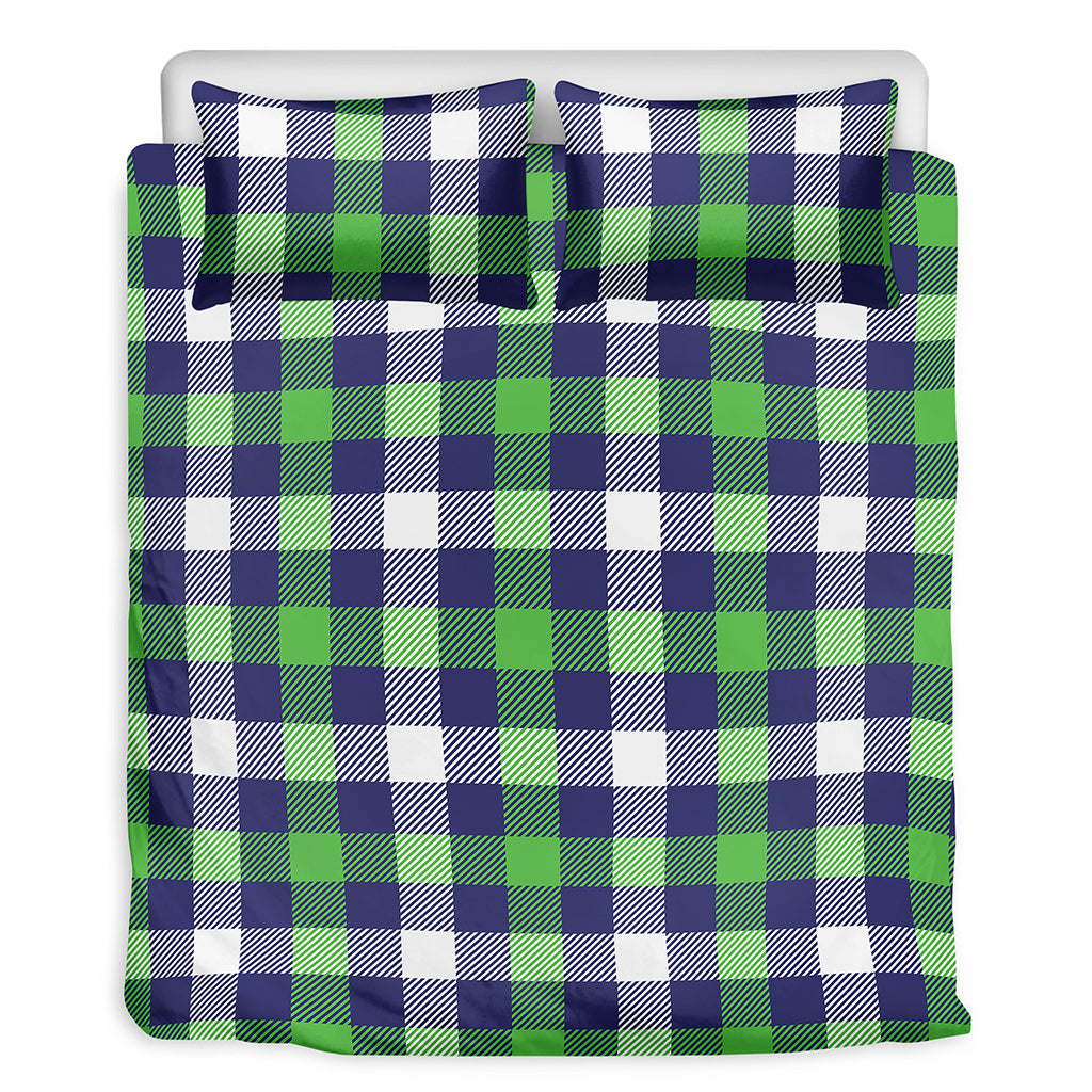 Green Blue And White Buffalo Plaid Print Duvet Cover Bedding Set