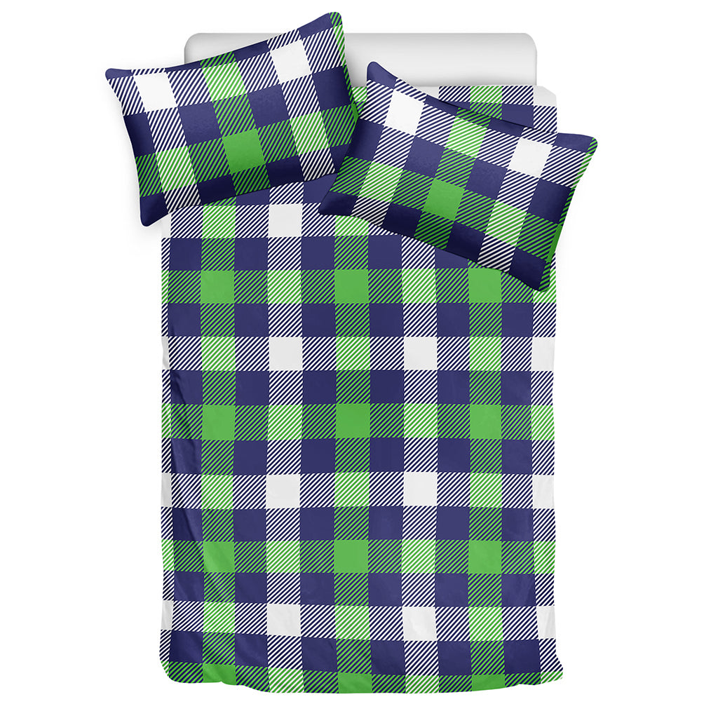 Green Blue And White Buffalo Plaid Print Duvet Cover Bedding Set