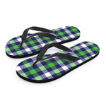 Green Blue And White Buffalo Plaid Print Flip Flops