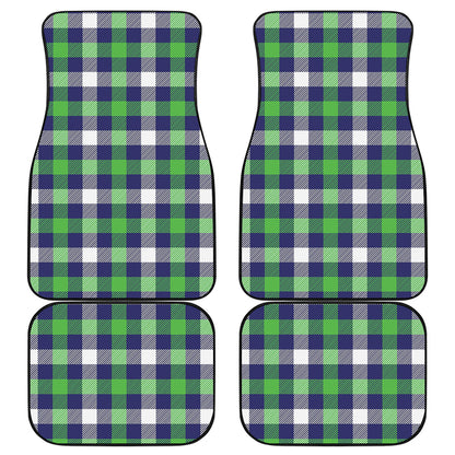 Green Blue And White Buffalo Plaid Print Front and Back Car Floor Mats