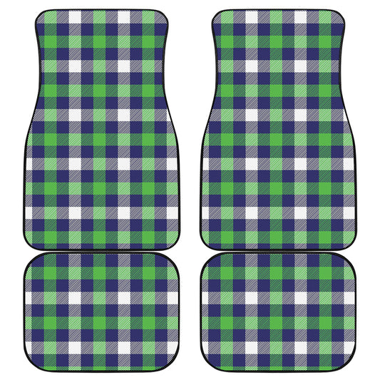 Green Blue And White Buffalo Plaid Print Front and Back Car Floor Mats