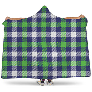 Green Blue And White Buffalo Plaid Print Hooded Blanket